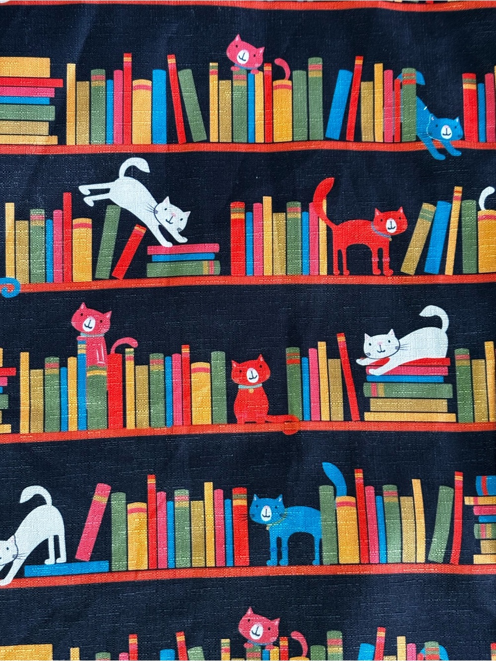 Unique Vintage Black Wrap Skirt Book Library & Cat Print Orange Yellow Blue - Picture 3 of 10